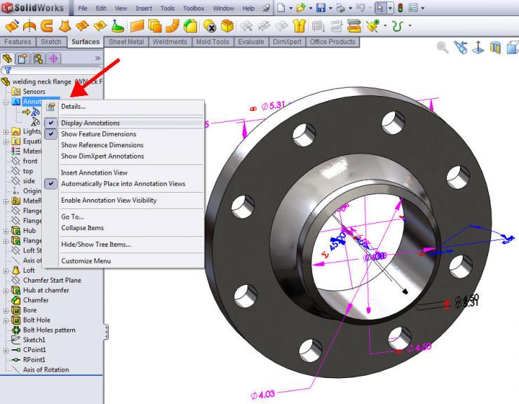 Show annotations and Dimension name