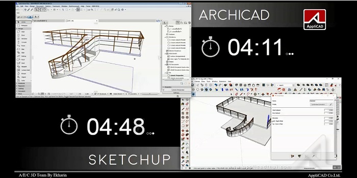 สาธิตการสร้างบันไดวน โปรแกรมไหนไวกว่ากัน ArchiCAD VS SketchUp