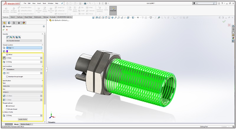 วิธีทําเกลียว SolidWorks ด้วยคำสั่ง Thread