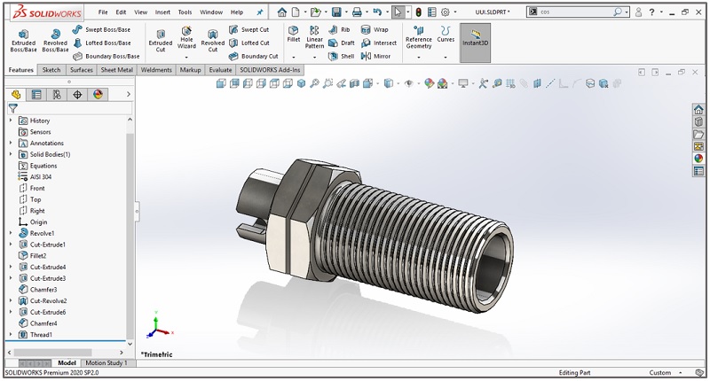 วิธีทําเกลียว SolidWorks ด้วยคำสั่ง Thread