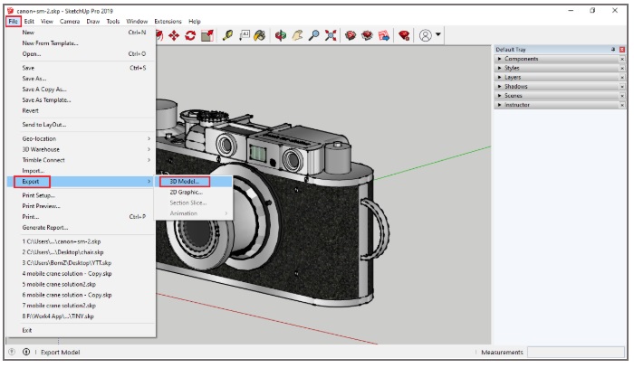 Sketchup to SOLDIWORKS Export Model 