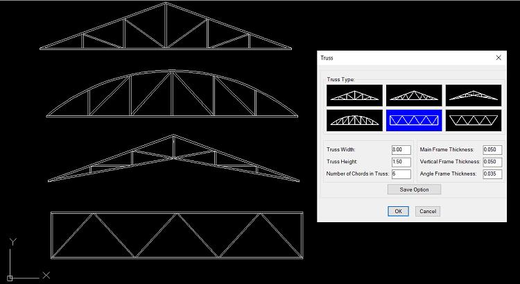 Beams & Truss เมนูใส่รูปตัดอาคารและโครง Truss มีโครง Truss 