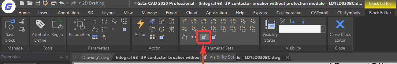 เลือกคำสั่ง Visibility Set ในหมวด Parameter Sets