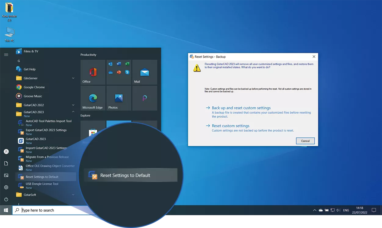 GstarCAD 2023 Reset Settings