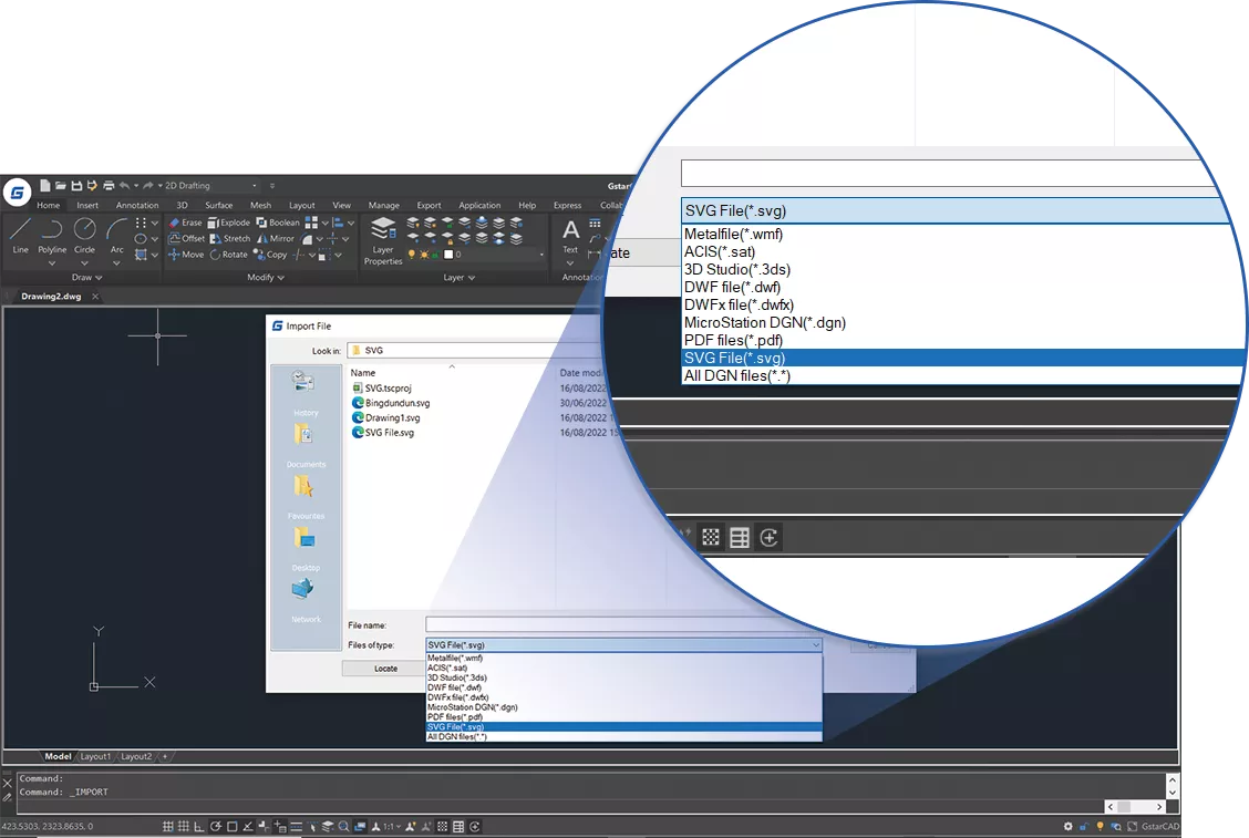 GstarCAD 2023 SVG-Import
